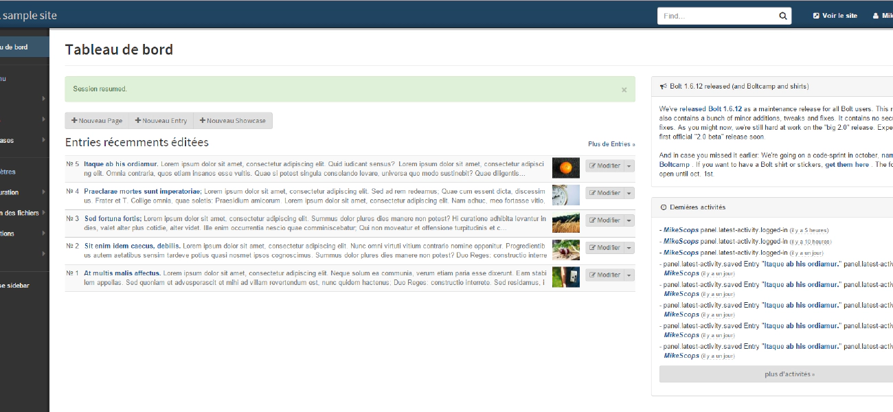 Quelques images du nouveau backend de Bolt 2.0